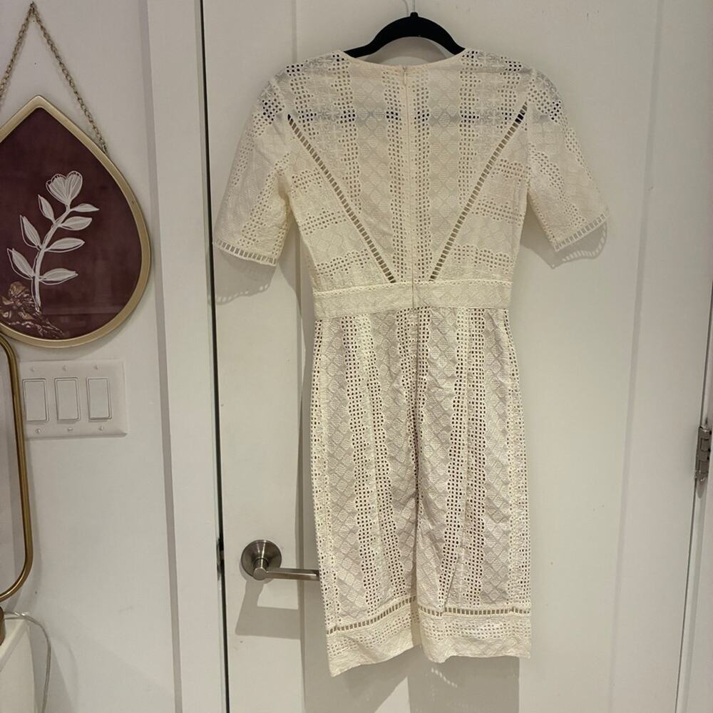 BA&SH Cream Gareth Eyelet Short Sleeve Shift Dress Sz 0 - Picture 4 of 11